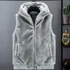 Gilet da uomo Giacca senza maniche da uomo Cappotto spesso Gilet invernale accogliente Gilet con cappuccio in pelliccia sintetica peluche con cerniera per morbidezza