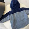 Children's fashion designer boys' winter B jacket with plush and thick denim patchwork cotton jacket