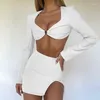 Work Dresses European And American Foreign Trade Women's Fashion Suit Solid Color Sexy Stitching Hollow Chest Wrap Long Sleeves Slim