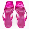 Slippers Summer Shoes For Women Patent Leather Sandals Bright Color High Heels Square Head Sandalias Femininas Fashion Solid