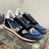 Luxury Suede Running Shoes Sneakers Men's Shoes Valentin Rivet Plaid Nail Flat Shoes Camouflage Tennis Shoes Black Lace-Up Sneakers Casual Shoes Suede Shoes.