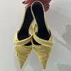 2023 Denim Tassels Pointed Toe Slippers Women Kitten Heel Closed Toe WomenFashion Designer Slippers