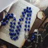 Hänghalsband qigo akryl radband halsband långa blå pärlor sträng kors cahtolic bönsmycken