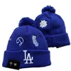 Bonés masculinos Dodgers Beanies Los Angeles Chapéus Todas as 32 equipes de malha com punhos Pom listrado lateral lã quente EUA College Sport Knit hat Hockey Beanie Cap para mulheres A5