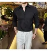 Mannen Casual Shirts 2023 Herfst Mode Revers Shirt Mannen Lange Mouw Effen Kleur Slim Fit Zakelijke Jurk Sociale Feestkleding