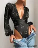 2021 nouveau hiver femmes Sexy dentelle bouffée Seve rouge body Blouse solide col en v noir voir à travers le corps haut Patchwork une pièce costume 4103