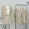 Vestidos de trabalho outono tweed fã jaqueta de lã saia conjunto de duas peças/ternos femininos doce rosa festa