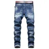 Herren Jeans Herren Tear Patch Jeans Neue hochwertige gerade dünne Denimhosen Marke Elastic Casual Jeans Blau Retro Plus Größe 29-42 231109