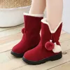 Boots 2023 Christmas Toddler Girl Child Red Warm Cotton Shoe Princess Children's Mid calf Winter Padded Shoes Autumn 231109