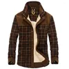 Chemises décontractées pour hommes Chemise hommes hiver coton doublure polaire hommes épais laine à manches longues plaid manteau militaire camisas