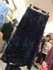 Kjolar vårens hösthög midja paljett kjol kvinnor sequined mid kjol bodycon blyerts kjol kort wrap kjol för kontor lady sidaimi 230410