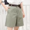 Women's Shorts Jielur Korean Fashion Casual Summer Shorts Women Loose Wide Leg Pantalon Femme Belt Green White High Waist Shorts Female S-XXL 230424