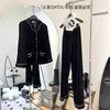 Dames nachtkleding ontwerper Full Sky Star Pailletten Goud Fluwelen Pyjama Premium Kristal Zwart Celebrity Home Fur Set SLMR