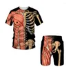 Herrspårssuits skelett skalle 3D-tryck för män t-shirt/shorts/kostym cool kort ärm retro stil streetwear två bit set sommar