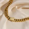 Ensemble de collier et boucles d'oreilles en acier inoxydable plaqué PVD, chaîne cubaine dorée, ras du cou pour femmes, bijoux en titane