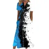 Повседневные платья V Шея Принт для женщин 2023 плюс размером с коротким рукавом макси -платье Элегантное женское vestidos de fiesta