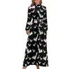Robes décontractées Witchy Bat Dress Halloween Stripes Motif mignon Maxi Taille haute à manches longues Street Wear Beach