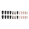 Faux Ongles 24pcs Manucure Press On Glitter Burst Checkered DIY Long Square Black Mystery French