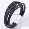 Other Bracelets Wholesale Hand Woven Mtilayer Mens Bracelet Jewelry National Style Retro Alloy Magnetic Buckle Leather Drop D Dhgarden Dhale