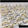 Pierścienie opaski 50pcs / pakiet Rose Gold Sier Crystal Stone Pierścień zaręczynowy Moda Cubic Zirconia Women Biżuteria Dostawa Dhgarden DH5MF