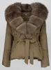 Pelliccia da donna Pelliccia sintetica OFTBUY Giacca invernale da donna Collo in vera pelliccia di volpe Naturale spessa calda 90% piumino d'anatra Cappotto Cintura corta Capispalla Streetwear Allentato 231109