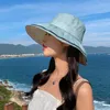 Breda brimhattar 2023 Anti-uv Women Sun Hat Outdoor Beach Fashion Bucket Cap Foldbar Female Fisherman Casual Visor