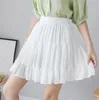 Skirts Boho Summer Pleated Mini Skirts High Waist Sexy Chiffon Skirts Candy Color Cut Girl Party Vesidos Ruffles Skirts Red and White 230410