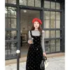 Work Dresses Sweet Girl Suit Women's Autumn Black Vintage Velvet Strap Dress Long-sleeved Edible Tree Bottom Fashion Two-piece Set