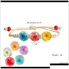 Bedel armbanden sieradenboho vintage armband handgemaakt echt droge bloem glazen bal weven verstelbaar voor vrouwen pwcda drop levering juweel dhglp