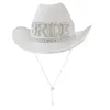 Cappelli a tesa larga Secchiello Donna Sposa Lettera Cowgirl Sposa Occidentale Shinning Fedora bianca per forniture Poshoot 230408