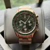 Armbandsur 2023 Luxury Men's Quartz Chronograph VK63 Movement Watch Rostfritt stål Rose Gold Green Speed ​​Leather Wristwatch