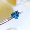 Cluster Anéis Loja 2023 925 Prata Coração 8 Diamante Mar Azul Tesouro Anel Casamento