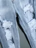 メンズジーンズメンズ涙のジーンズ秋のデザイナーウルトラフィットブラックブルーデニムパンツ男子ジーンズが破壊されたズボン231109