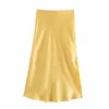 Jupes Style de mode taille haute mince à la recherche d'attache décoration fendue Satin Texture jupe Niche élégante robe trapèze femmes