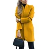 Nya kvinnor Wool Coat Autumn Winter Fashion Long Sleeve Stand Neck Jackets Plus Size S-5XL Solid Vintage Kvinnliga överrockar