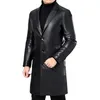 Herren Leder Faux Nizza Trench Windjacke Super Lange Knie Länge Britische Mode Jacke Verdickte Wolle inne Mäntel 231110