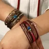 Bedelarmbanden blijken glanzende blauwe hars stenen lederen armband voor vrouwen boho multilayer glitter gevulde strips wrap sieraden