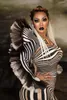 Scene Wear Halloween Women Nightclub Rollspel Spela kostym Zebra Mönster Jumpsuit Stretch Leotard Jumpsuits Cosplay Party Show