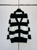 Women's Knits 2023 Autumn And Winter Wool Blended Black White Striped Loose Versatile Knitted Cardigan Jacket Women