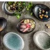 Plakalar Japon Akşam Yemeği Yaratıcı Retro Oval Suşi Plaka Seramik Ev Yemekleri Salata Kasesi Stoare Sanat Sofra Takımları