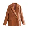 Womens Wool Blends PB ZA Autumn Wear European and American Style Loose Casual Unisex Pu Leather Suit Coat 2761243 231110