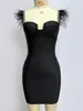 Casual Dresses Women Summer Style Sexy Square Collar Black Feather Sparkly Mini Bodycon Bandage Dress 2023 Elegant Evening Party