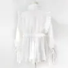 Damesblouses witte ruches staan ​​kraag met bogen veter lantaarn mouw lolita cosplay kawaii top vintage gotische kleding Victoriaans