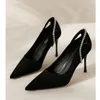 Dress Shoes 2023 Spring And Autumn Thin Heel High Heels Pointed Rhinestone Women's Singles Shallow Mouth Suede