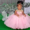 Mädchenkleider Puffy Rosa Blume Hochzeit Spitze Tüll Ärmelloses Ballkleid Kleine Kinder Geburtstag Party Kleid Erstkommunion Tragen