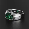 Anillos de racimo Clásico Verde Azul Piedra de cristal Esmeralda Zafiro Piedras preciosas Circón Diamantes Para hombres Joyería Color plata Argent Bague