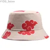 Cappelli a tesa larga Cappelli a secchiello Akatsuki Cloud Cappelli a secchiello in cotone Red Luckey Clouds Dn Cappello Panama in cotone Cartone animato giapponese Anime Cosplay Cappello Harajuku YD052 YQ231110