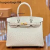 Designers Bags Handbags Pure Hand Sewing Wax Thread Ostrich Skin Womens Real Leather 30 Handbag Luxury Brand Wool White Large