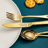 4st/set Luxury Gold Table Seary Set Rostfritt stål Cutlery Set Kniv Cutleries gafflar Kniv Kunnt middagsbröllop Favor Gift Q714