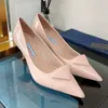 Luxury Woman Heels Dress Shoes Sandaler Ballerina Fashion Designer Metal Leather Wedding Party Ladies Stilettos Triangle Sandaler Storlek 35-42